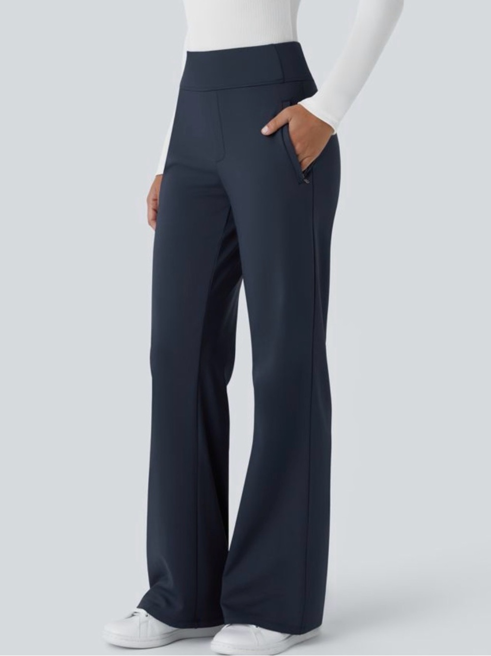 Halara Flex DayStretch mid rise side zipper pocket work flare pants
